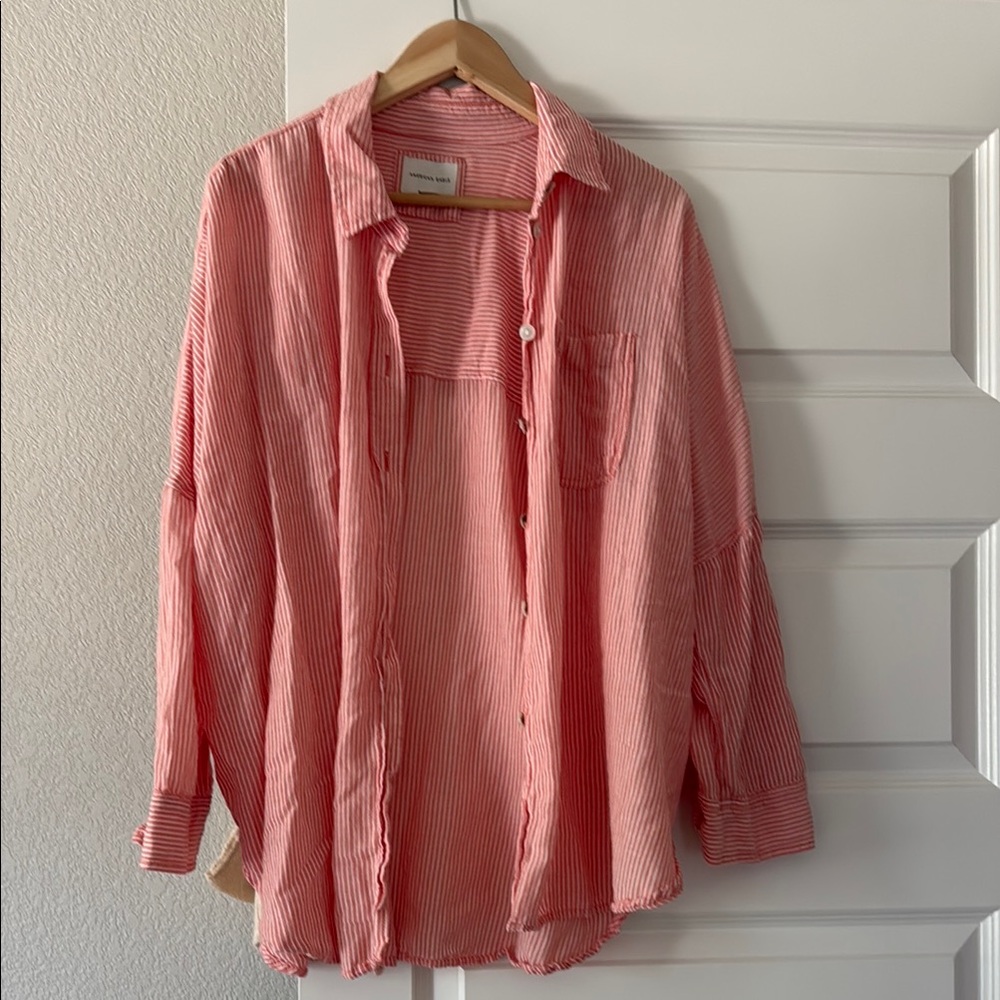 American Eagle Outfitters Oversized Pink Striped Button Down Shirt